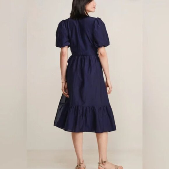 Vineyard Vines Puff Sleeve Midi Wrap Dress Nautical Navy Size Small NWT - Picture 2 of 7